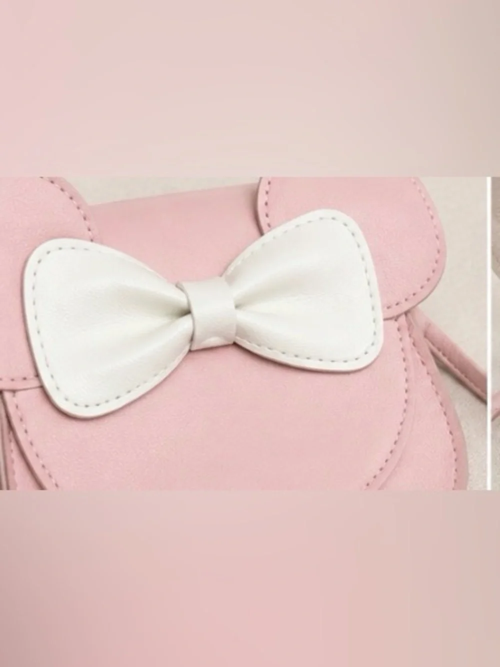 Kids Pink Mouse Crossbody Bag with White Bow